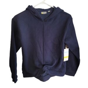 Zella sweatshirt hooded , Mia twist front crop navy blue pullover,  top